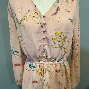 Worthington Pink Floral Button-Down Blouse